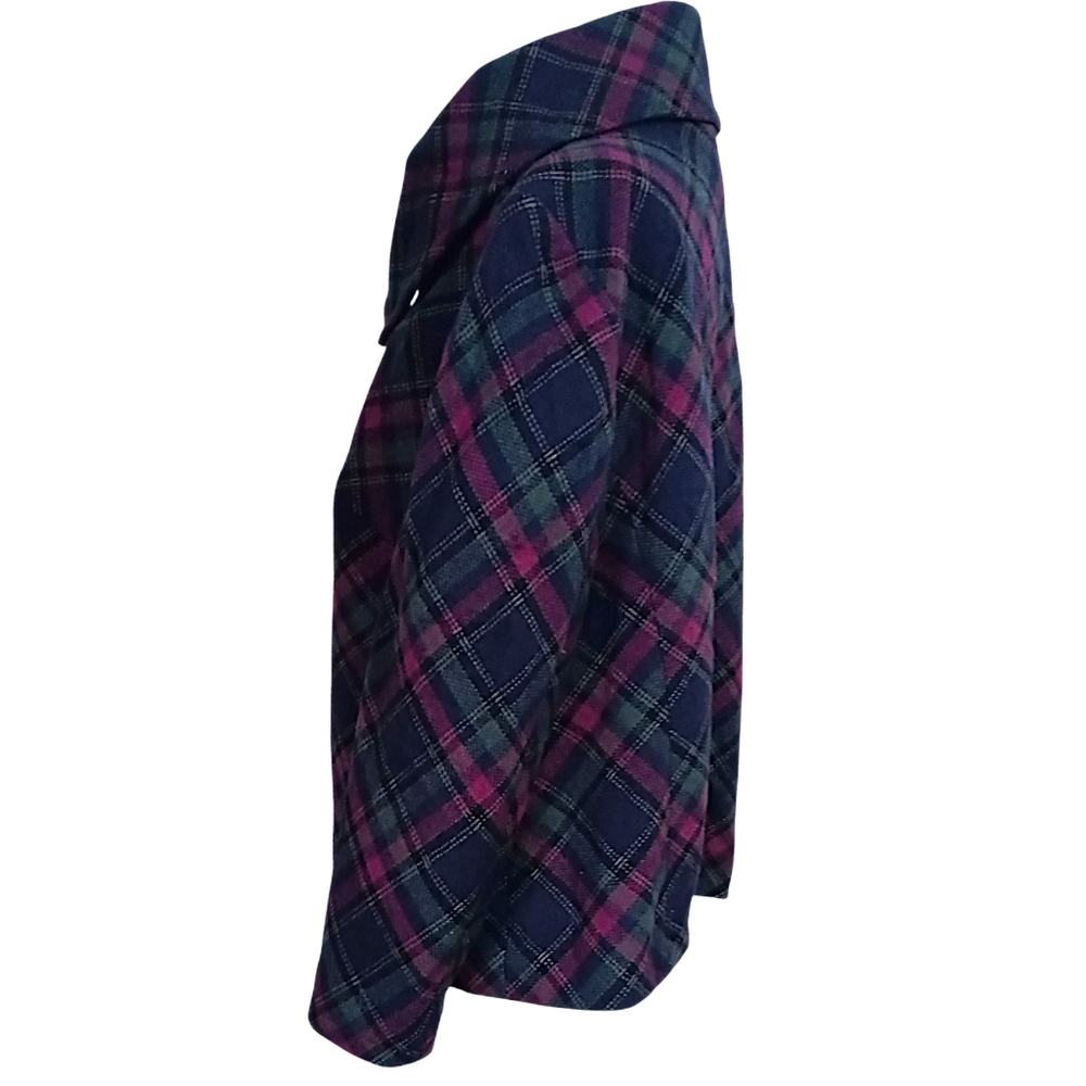 Talbots Plaid Wool Blend Jacket 18W Pea Coat Pocket Swing Lined Oversized Collar - Picture 6 of 16